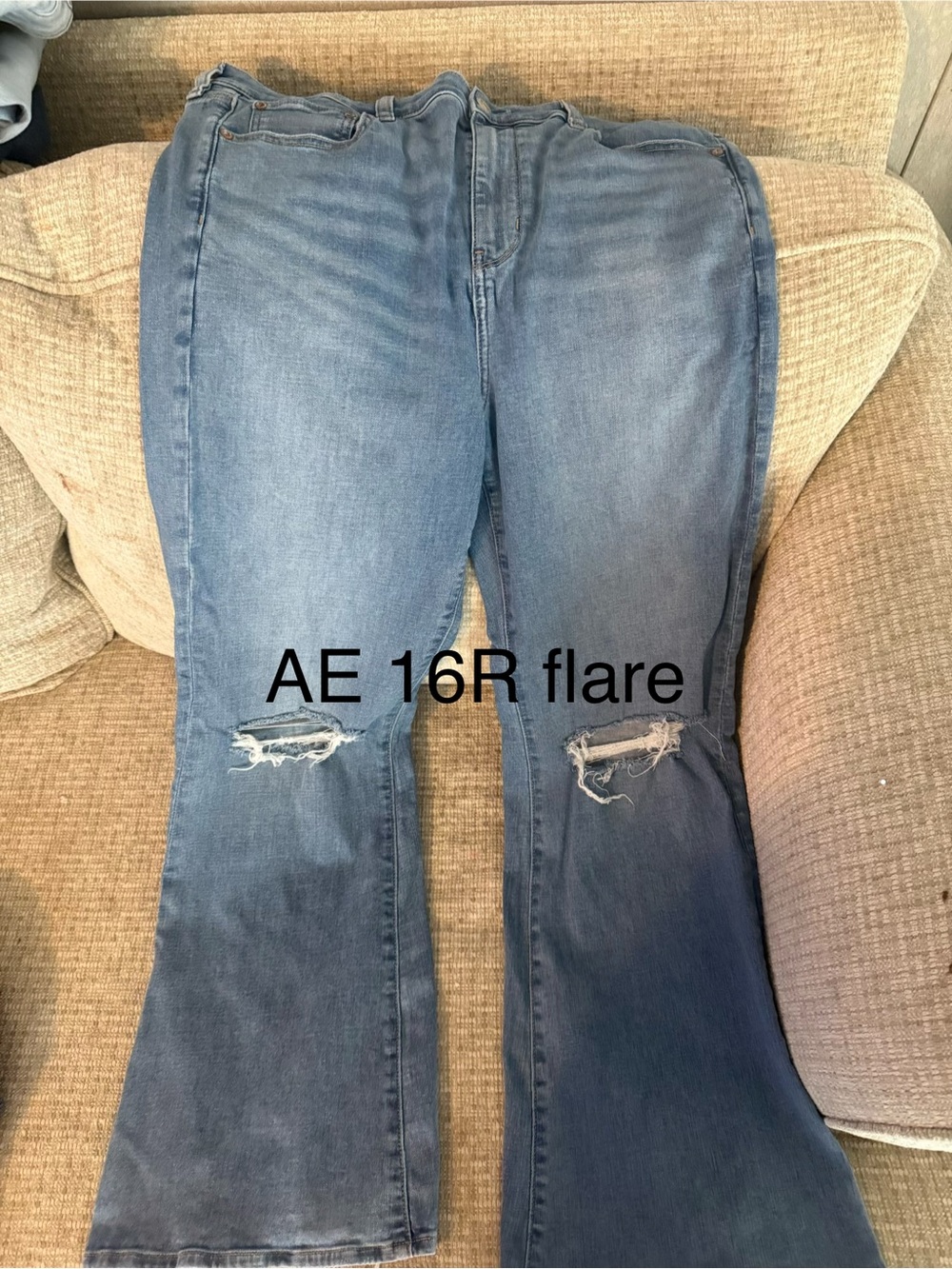 American Eagle Outfitters Medium Blue Distressed Flare Jeans - Women